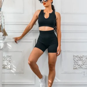 Next Level Ribbed Snatched Active Wear Shorts Set